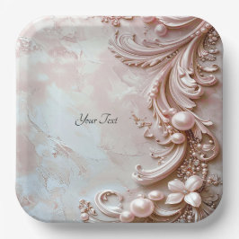 Plato de papel floral y perla ornamentado rosa
