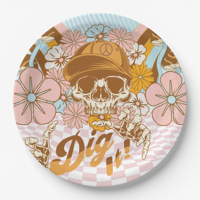 Plato De Papel Florales Botánicos Esqueleto Retro para Fiesta (Anverso)