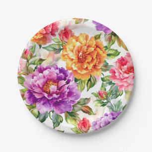 Plato De Papel Florales en acuarela Vintage Summer Bloom