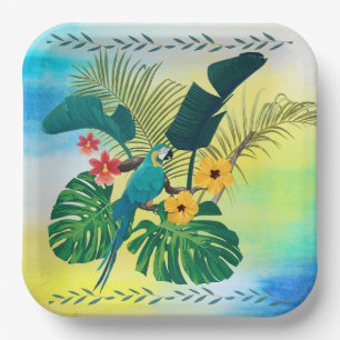 Plato De Papel Florales tropicales abandonan el loro