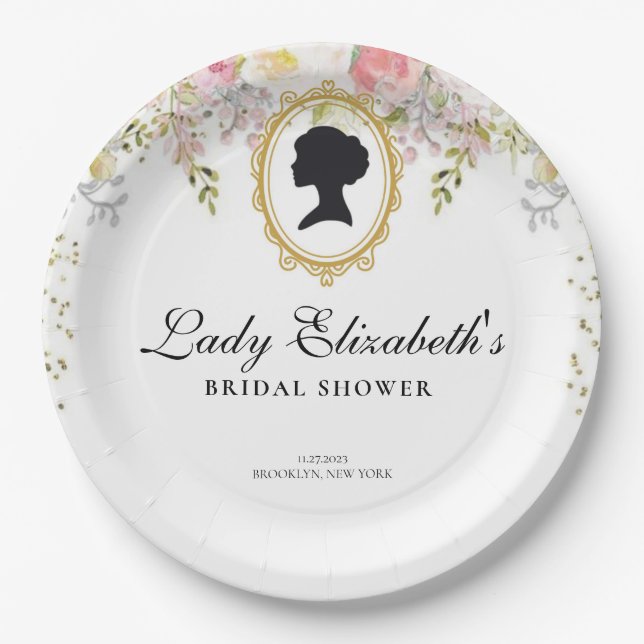 Plato De Papel Florals rosa presupuesto Bridgerton Bridal Shower (Anverso)