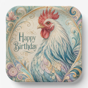 Plato De Papel Florecimiento de Cumpleaños del Gallo Regio