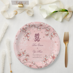 Plato De Papel Florecimiento de la sonda doble felicidad Boda chi