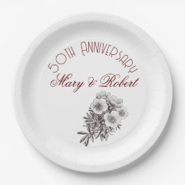 Plato De Papel Floreció 50 aniversario - personalizado