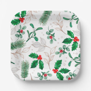 Plato De Papel Florería de Navidad Verdor Festivo Fiestas de Invi