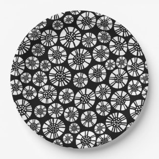 Plato De Papel Flores abstractas 031023 - Blanco sobre negro