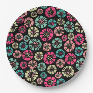 Plato De Papel Flores abstractas 031023 - Colores en negro