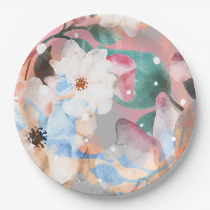 Plato De Papel Flores abstractas de acuarela 1