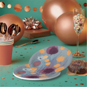 Plato De Papel Flores abstractas naranjas y rosadas