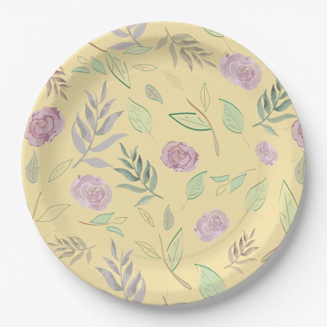 Plato De Papel Flores Acuarela Festivas 2 (Anverso)