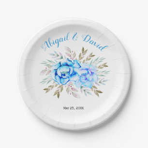 Plato De Papel Flores acuáticas azules de color azul acuático bod