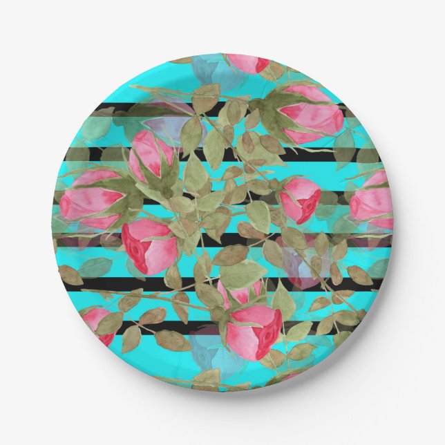 Plato De Papel Flores acuáticas sin foco rosas rosas rosales flor (Anverso)