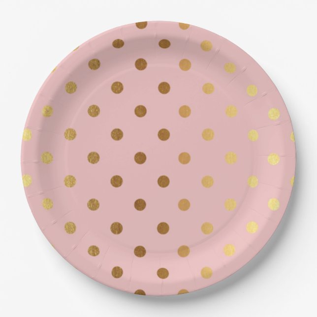 Plato De Papel Flores Adorables Faux Gold Polka (Anverso)
