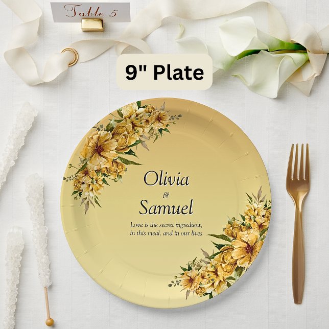Plato De Papel Flores amarillas doradas de 9" (Subido por el creador)