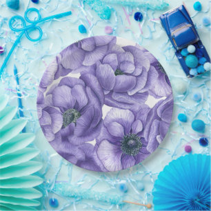 Plato De Papel Flores anémónicas violentas patrón de acuarela