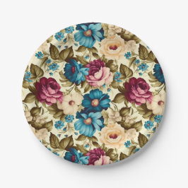 Plato De Papel Flores antiguas de Boho francés