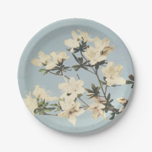 Plato De Papel Flores Azalea de crema blanca vintage