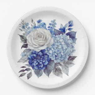 Plato De Papel Flores azul acuarela-Boda-