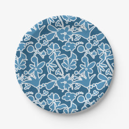 Plato De Papel Flores azules