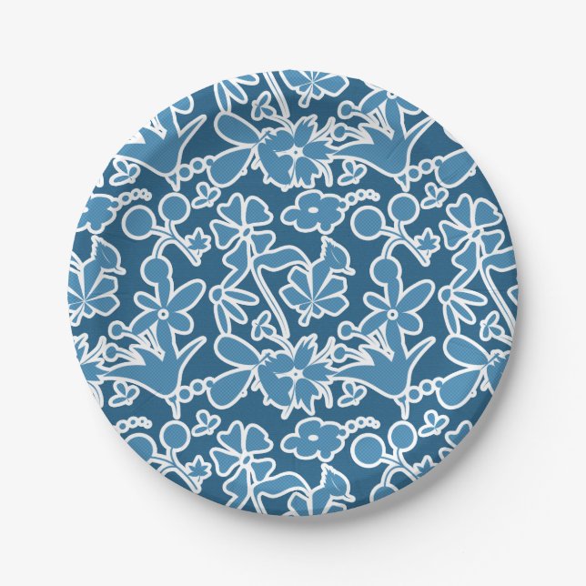 Plato De Papel Flores azules (Anverso)