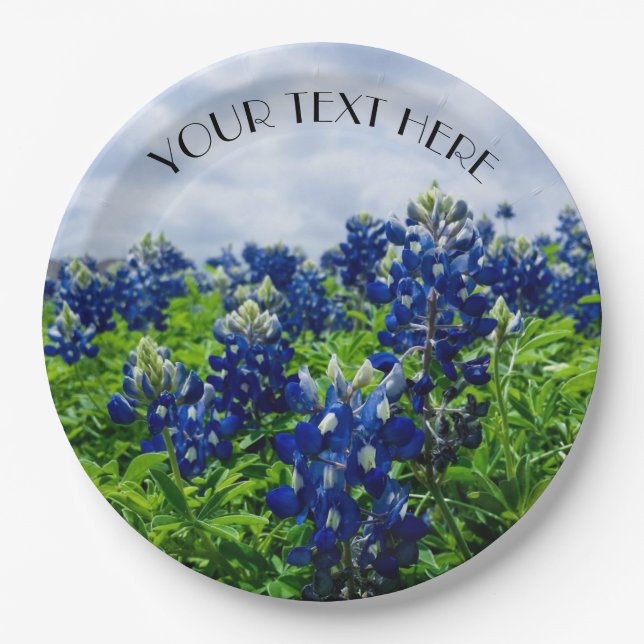 Plato De Papel Flores azules de Bluebonnets Texas Texan Floral (Anverso)