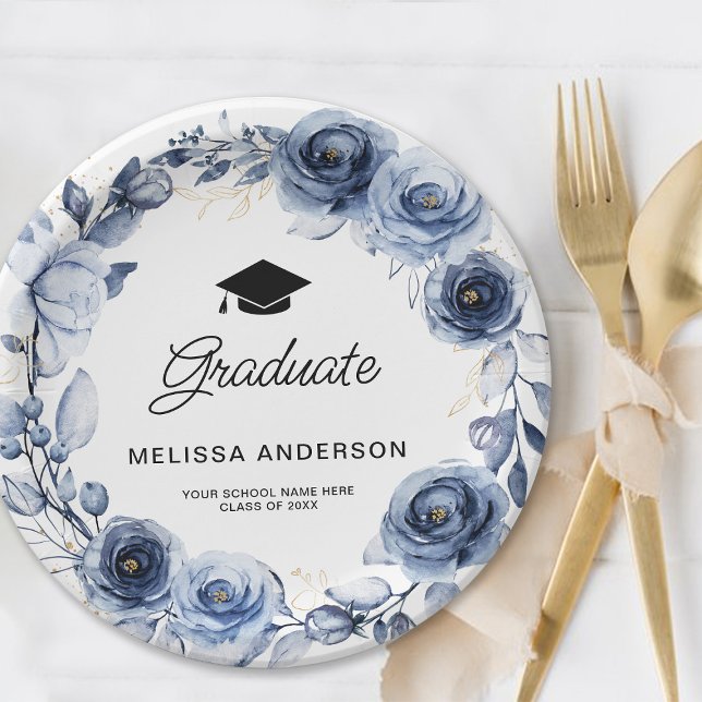 Plato De Papel Flores azules de graduación (Subido por el creador)
