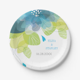Plato De Papel Flores azules delgadas boda primavera floral