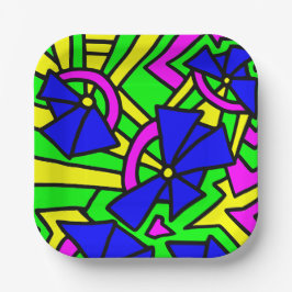 Plato De Papel Flores azules Doodle Art