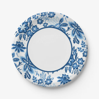 Plato De Papel Flores Azules Dulces