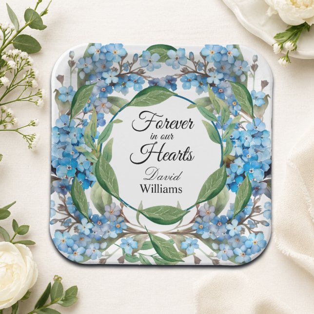 Plato De Papel Flores Azules No Me Olvides Funeral (Subido por el creador)