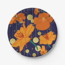 FLORES AZULES OSCUROS Y NARANJAS