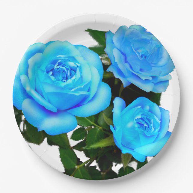 Plato De Papel Flores azules rosas azules azules (Anverso)