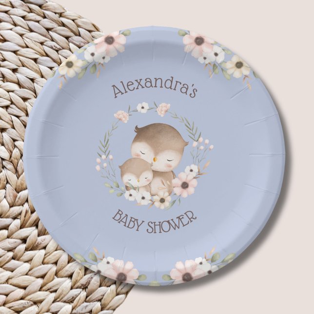 Plato De Papel Flores azules turbias Lechuza de Woodland Bebé Duc (Subido por el creador)