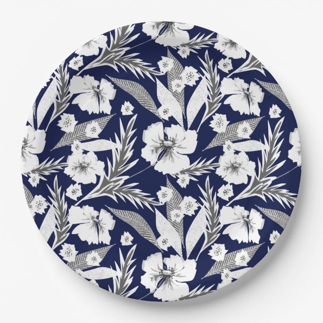 Plato De Papel Flores blancas. (Anverso)
