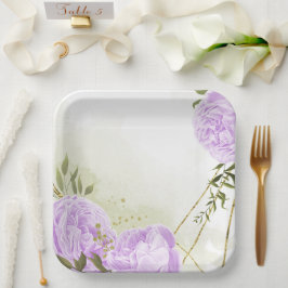 Plato De Papel Flores blancas boho hojas verdes botánicas