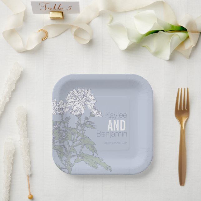 Plato De Papel Flores blancas crisantemo placas de papel boda (Boda)