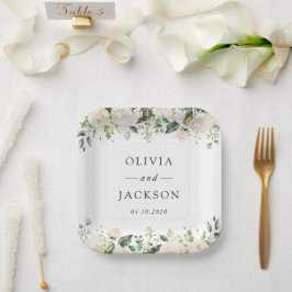 Plato De Papel Flores blancas, flores de crema, vegetación, Boda