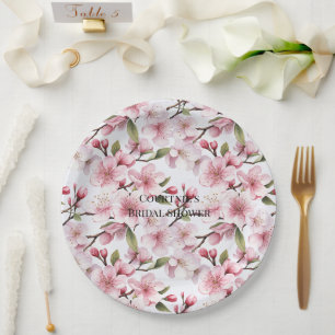 Plato De Papel Flores Bonitas Rosadas de Cerezo en Flor Despedida