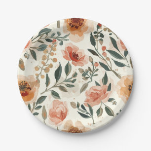 Plato De Papel Flores Botánicas de Acuarela Naranja Pintura