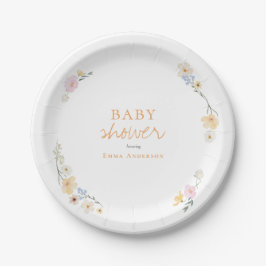 Plato De Papel flores botánicos Boho Script baby shower 