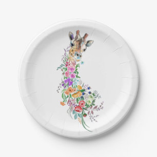Plato De Papel Flores Bouquet Giraffe Placas de papel
