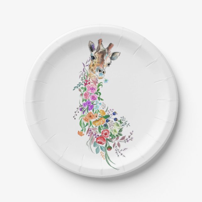 Plato De Papel Flores Bouquet Giraffe Placas de papel (Anverso)