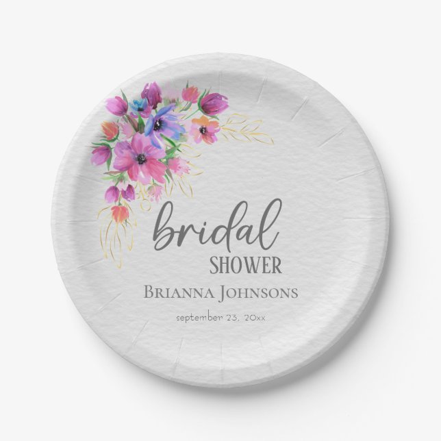 Plato De Papel Flores brillantes Verdor Dorado Ducha Bridal (Anverso)