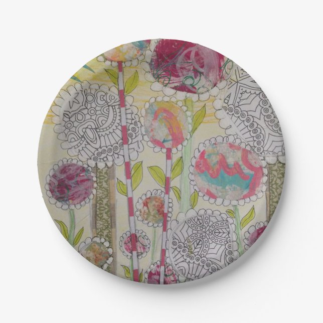Plato De Papel Flores caprichosas (Anverso)