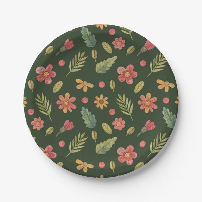 Plato De Papel Flores caprichosas del bosque (Anverso)