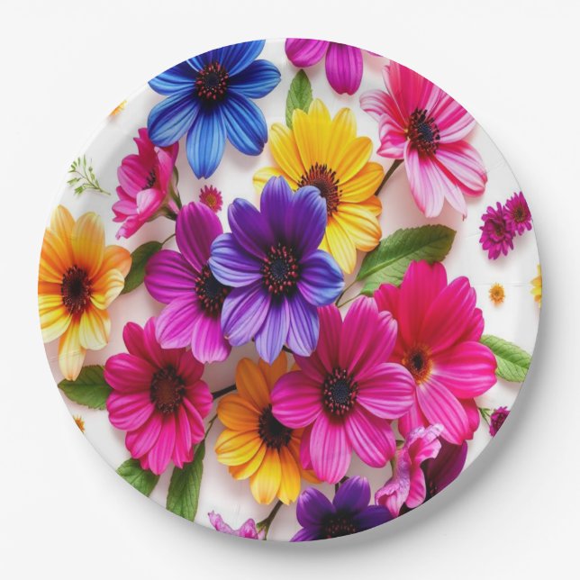 Plato De Papel flores coloridas (Anverso)