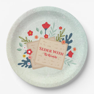 Plato De Papel Flores con Matzah Passover Seder