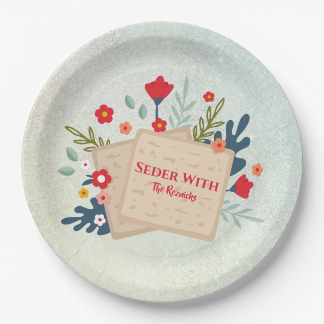 Plato De Papel Flores con Matzah Passover Seder (Anverso)