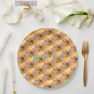 Plato De Papel Flores con nombre personalizado personalizado