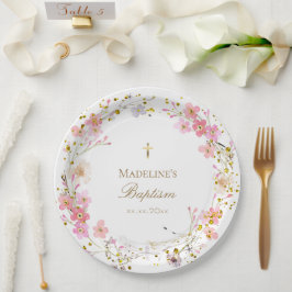 Plato De Papel flores coronaron el bautismo